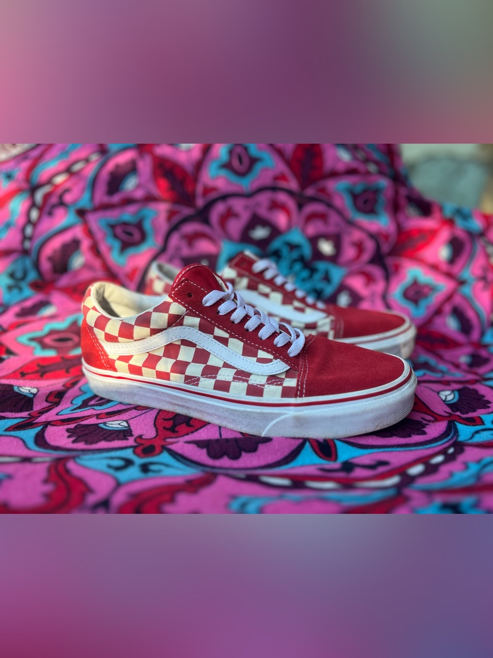 Vans Checkerboard Old Skool Sneakers - Red & White